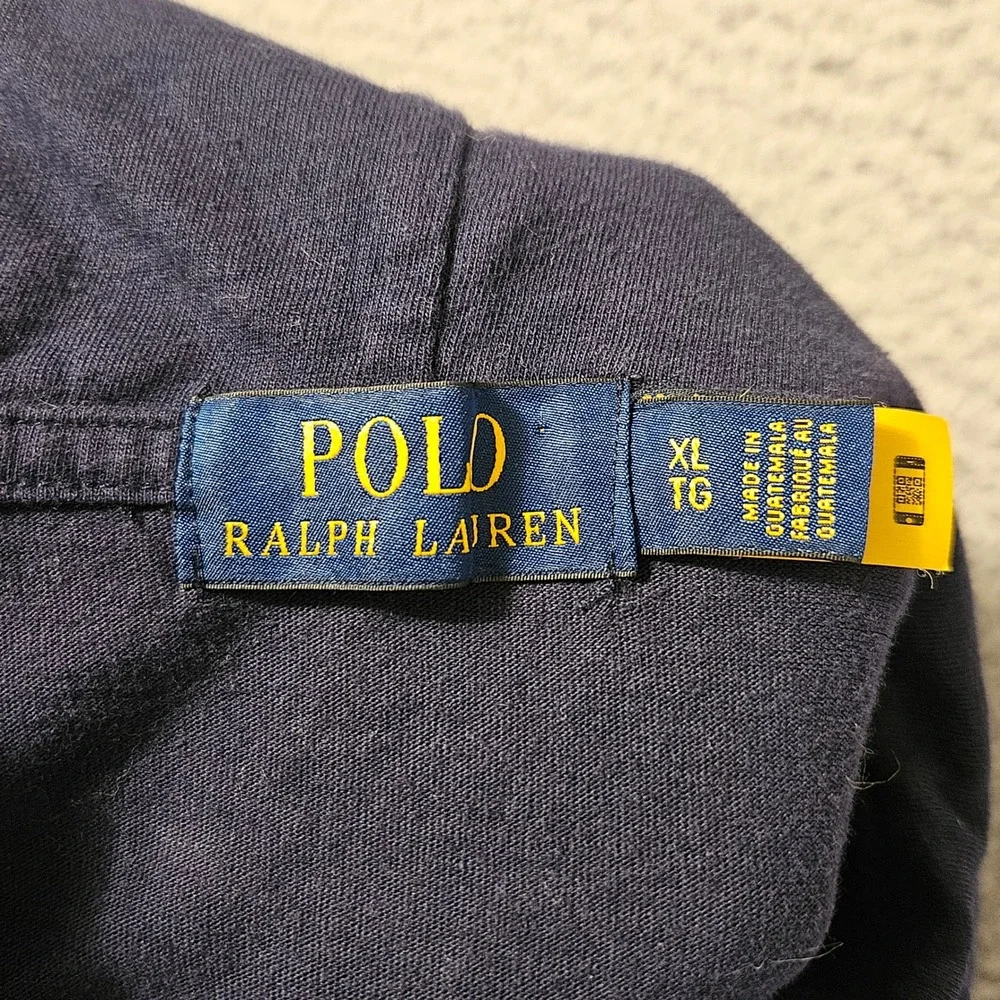 Polo Ralph Lauren Men Navy Blue Polo Bear Skiing Long Sleeve Hooded T-Shirt XL